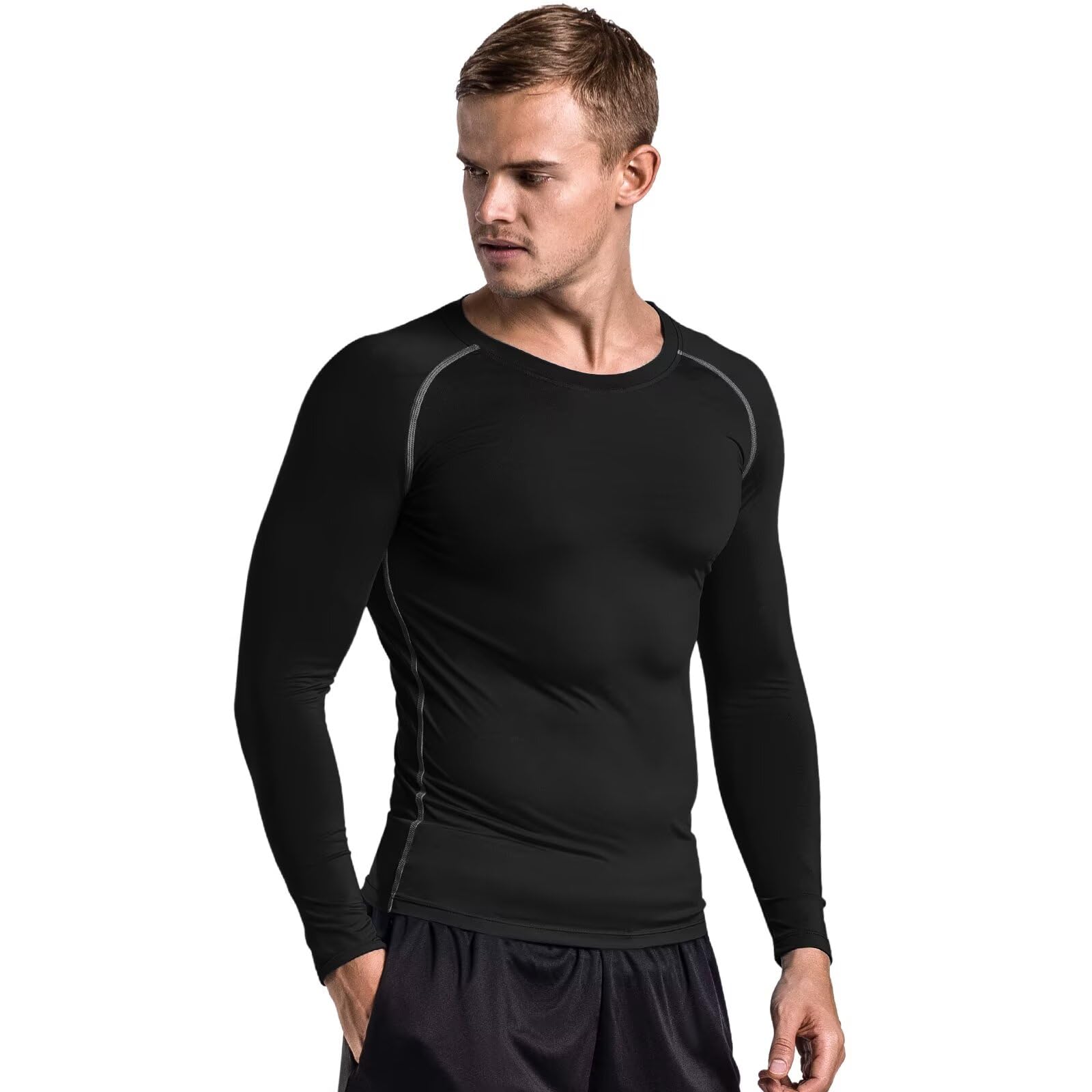 【送料無料】[Nesseo] スポーツインナー メンズ 長袖 コンプレッションウェア 冷感インナー 加圧シャツ アンダーシャツ コンプレッショントップス パワーストレッチ スポーツ 吸汗速乾+UVカット 323blk-2XL