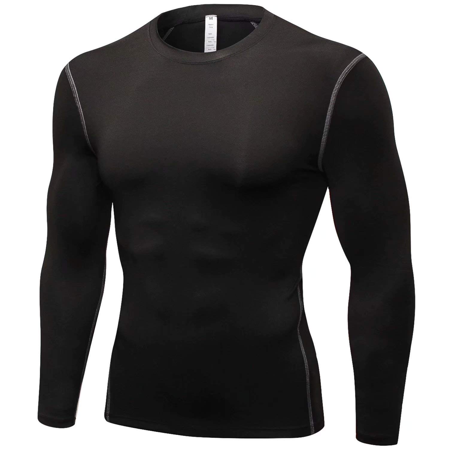 【送料無料】[Nesseo] コンプレッション ウェア メンズ トップス アンダー シャツ パワーストレッチ 長袖 スポーツ 吸汗速乾 UVカット blk XL 1019