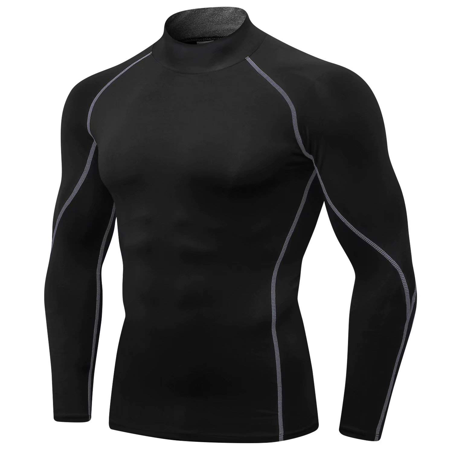 【送料無料】[Nesseo] コンプレッションウェア メンズ 長袖 ハイネック スポーツインナー 冷感 アンダーシャツ 着圧シャツ パワーストレッチ ランニング 吸汗速乾 UVカット1058blk-gr-2XL