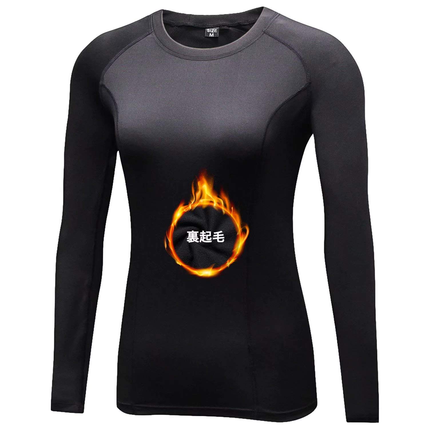 【送料無料】[Nesseo] スポーツインナー レディース コンプレッションウェア アンダーウェア 長袖 裏起毛 スポーツ シャツ トップス 【吸汗速乾・保温防寒】 5021blk-S