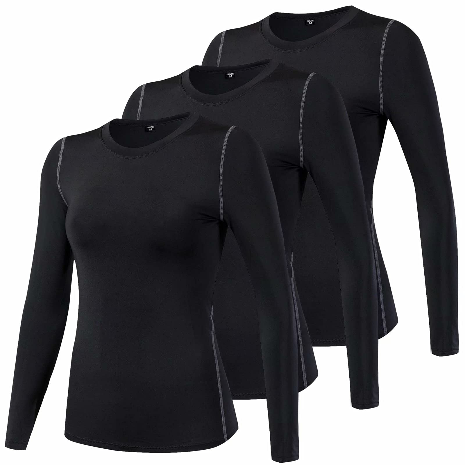 【送料無料】[Nesseo] スポーツインナー レディース コンプレッションウェア 長袖 アンダーウェア 夏 冷感インナー UVカット 日焼け対策 加圧シャツ トレーニングウェア ランニング 吸汗速乾 2019*3blk-M