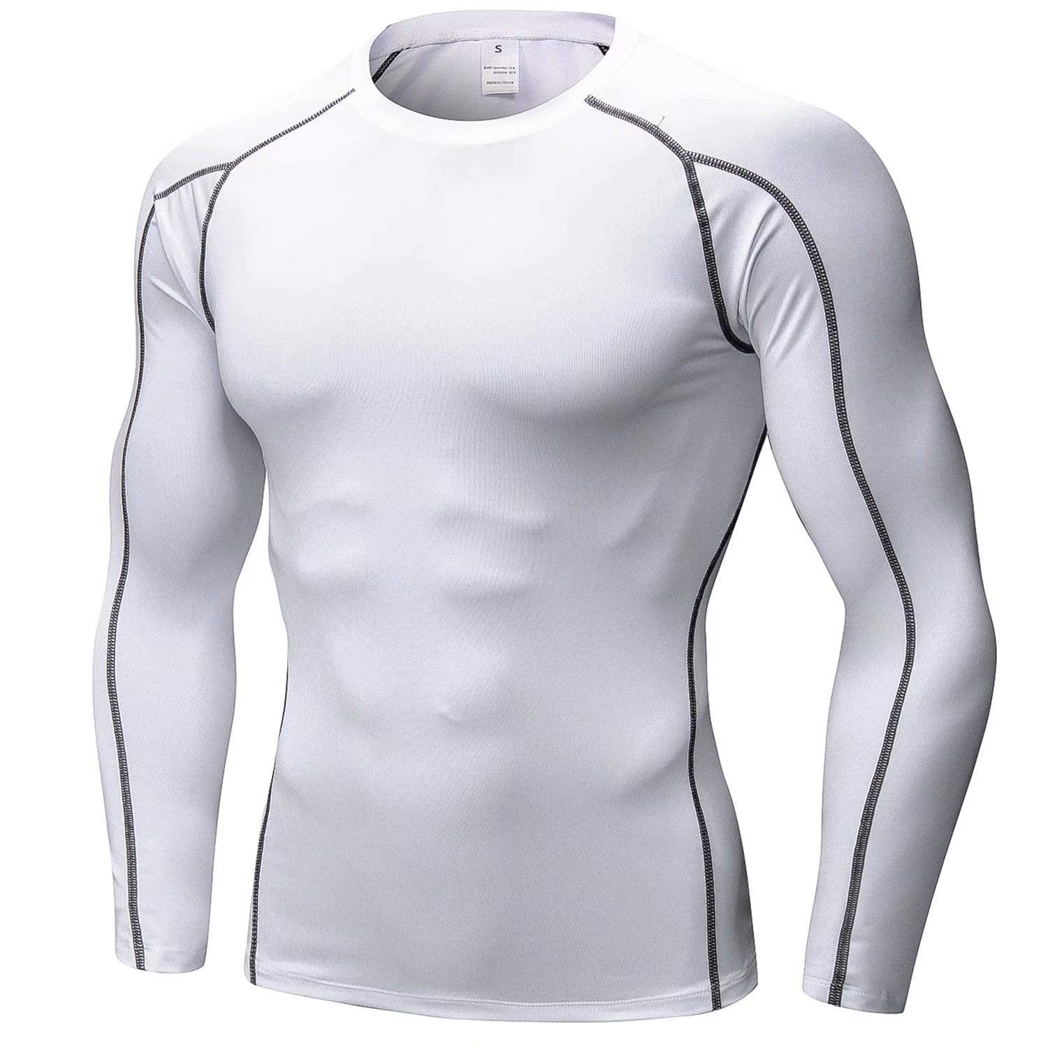 【送料無料】[Nesseo] コンプレッション ウェア メンズ トップス アンダー シャツ パワーストレッチ 長袖 スポーツ 吸汗速乾 UVカット wh 2XL 1059