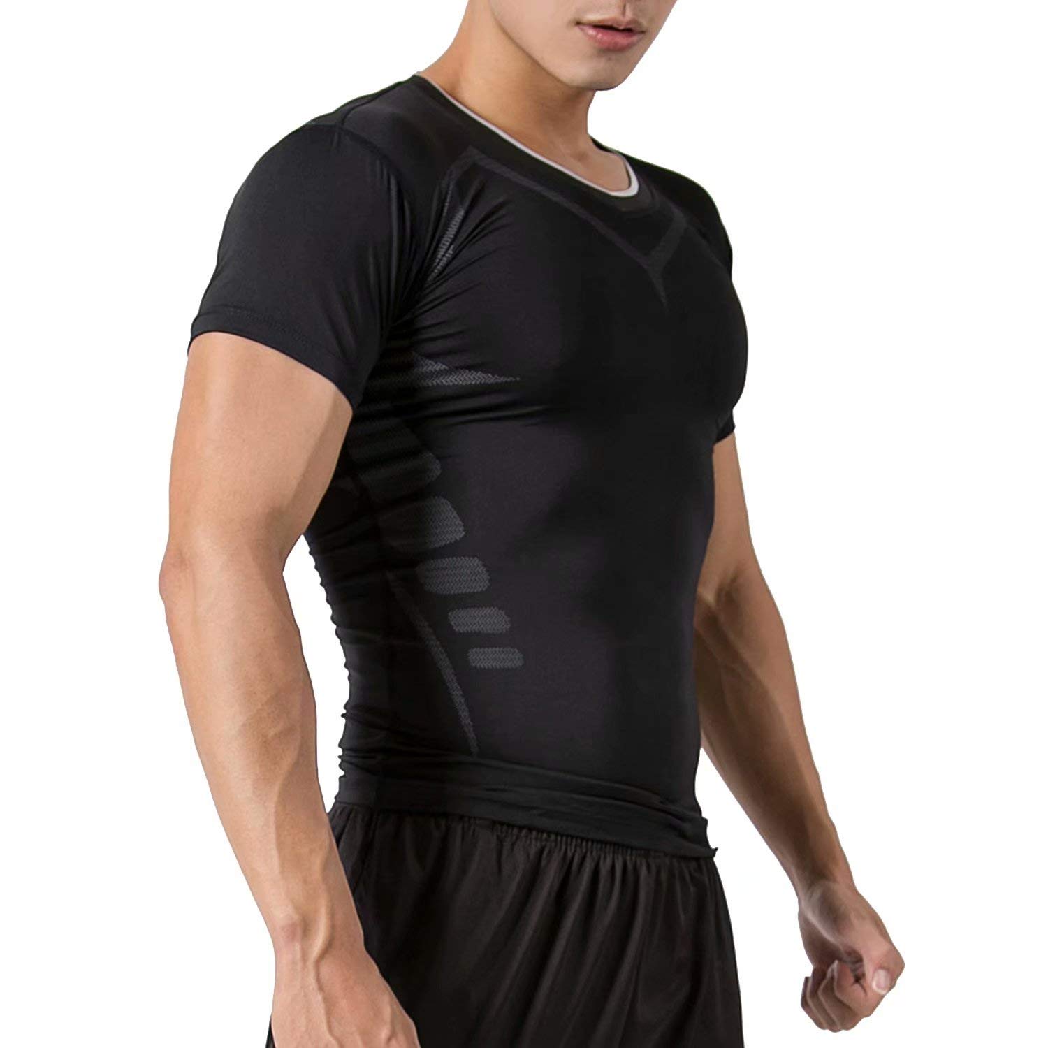 【送料無料】[Nesseo] コンプレッション ウェア メンズ 半袖 アンダー シャツ パワーストレッチ スポーツ 【吸汗速乾・加圧保護】 ブラック S 3211