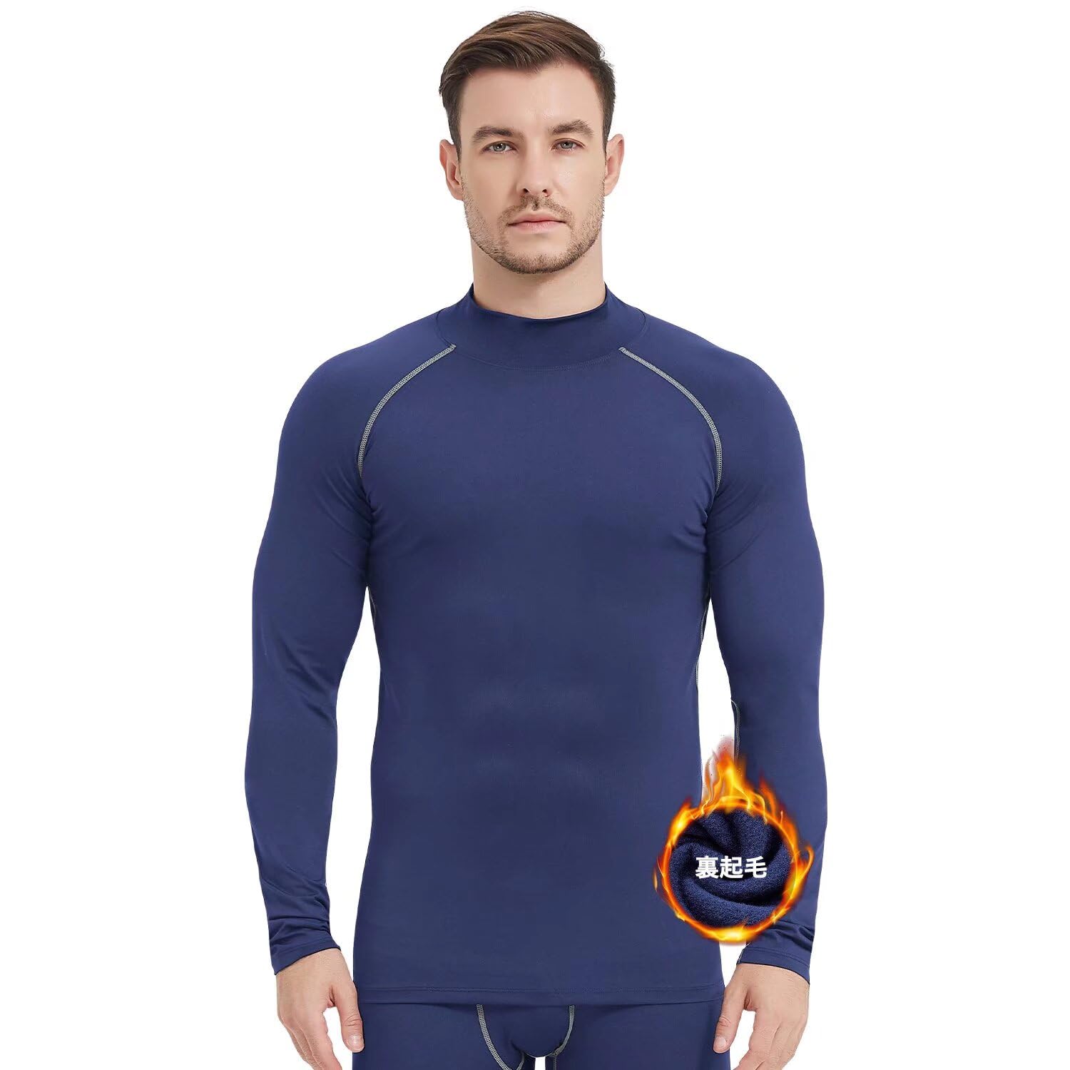 【送料無料】[Nesseo] コンプレッションウェア メンズ 冬 長袖 裏起毛 スポーツインナー アンダーシャツ ハイネック 保温防寒 パワーストレッチ ランニング 吸汗速乾 UVカット 3237na-M