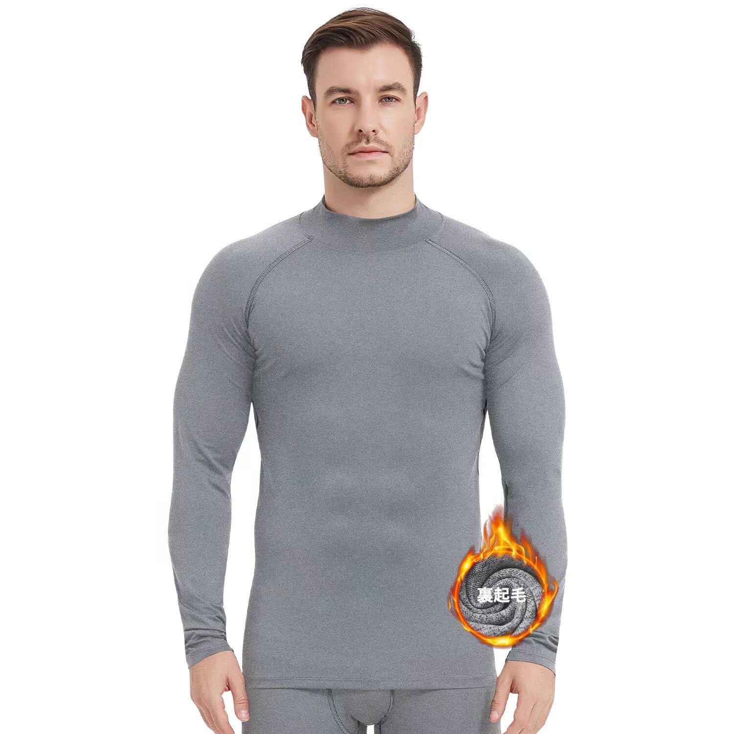 【送料無料】[Nesseo] コンプレッションウェア メンズ 冬 長袖 裏起毛 スポーツインナー アンダーシャツ ハイネック 保温防寒 パワーストレッチ ランニング 吸汗速乾 UVカット 3237gr-L