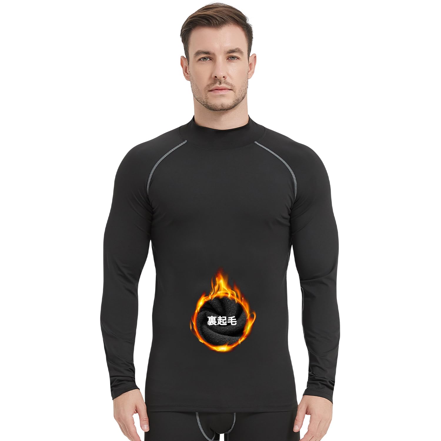 【送料無料】[Nesseo] コンプレッションウェア メンズ 冬 長袖 裏起毛 スポーツインナー アンダーシャツ ハイネック 保温防寒 パワーストレッチ ランニング 吸汗速乾 UVカット 3237blk-XL-2
