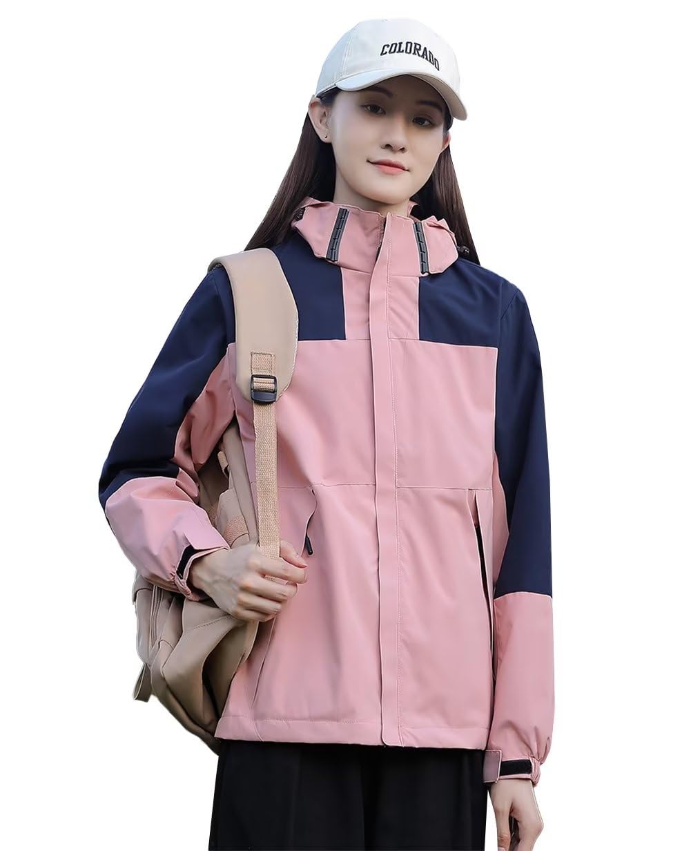 【送料無料】[Nesseo] ウインドブレーカー マウンテン ジャケット レディース ゆったり 春秋冬服 軽量 撥水 防風 フード付き(脱着式) 大きいサイズ アウター カジュアル ファッション 9168W-pk-XL