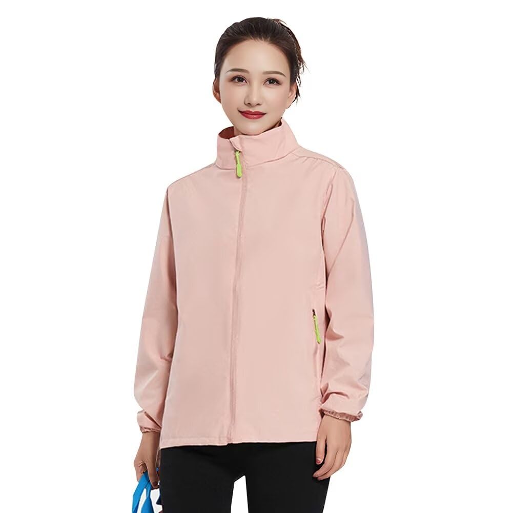 【送料無料】[Nesseo] ウィンドブレーカー レディース 薄手 ジャンパー ブルゾン ランニングウェア 春秋冬服 撥水 防風 フード無し ジャケット 作業服 軽量 登山服 アウター 無地 2816W-pk-2XL
