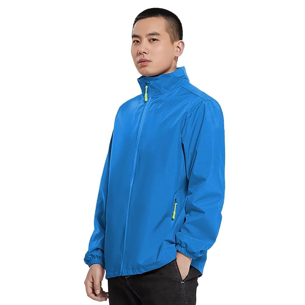 【送料無料】[Nesseo] ウィンドブレーカー メンズ 薄手 ジャンパー ブルゾン 撥水 防風 フード無し 作業服 軽量 登山服 ジャケット アウター マウンテンパーカーカ ジュアル 無地 2816M-bl-4XL