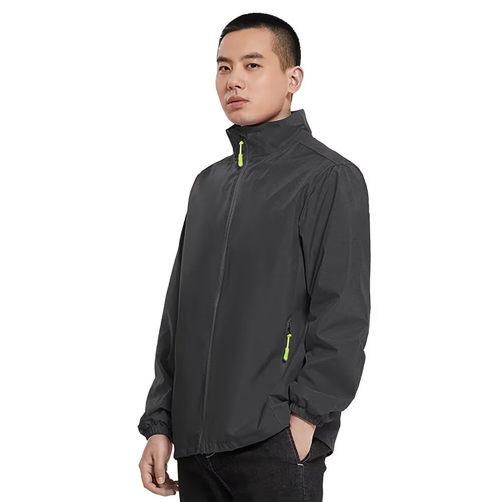 【送料無料】[Nesseo] ウィンドブレーカー メンズ 薄手 ジャンパー ブルゾン 撥水 防風 フード無し 作業服 軽量 登山服 ジャケット アウター マウンテンパーカーカ ジュアル 無地 2816M-gr-XL