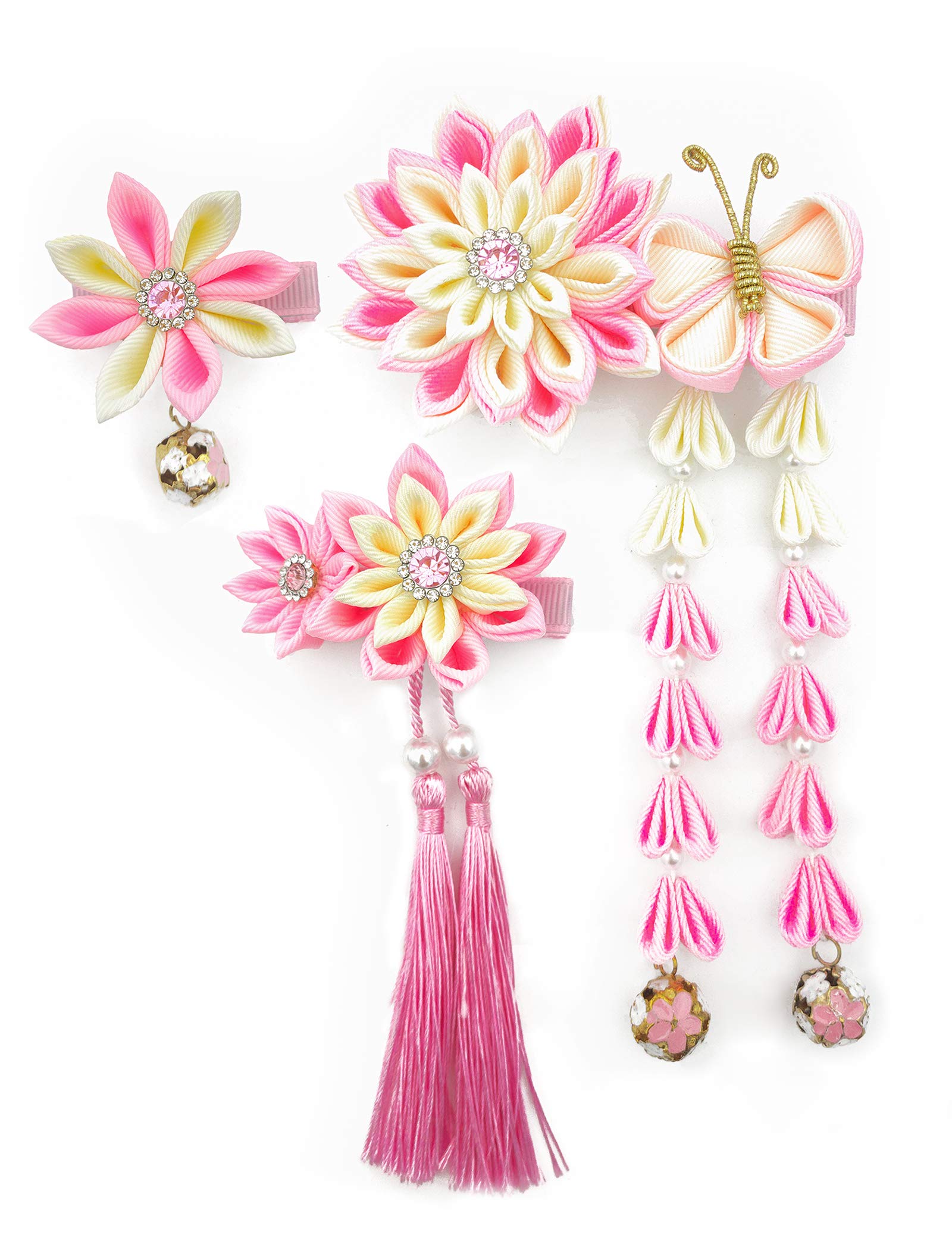 【送料無料】[JZOON] 髪飾り菊桜蝶 3点セット つまみ細工 成人式 七五三 浴衣 袴 着物 振袖 和装 花 卒..