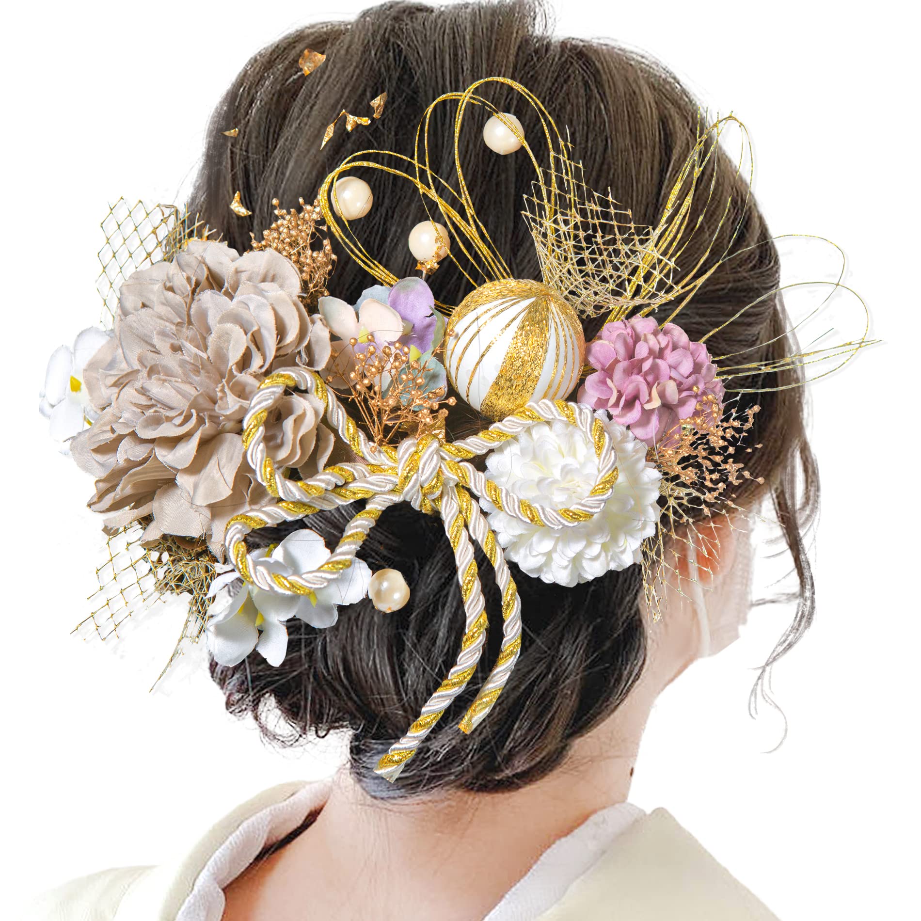 【送料無料】[JZOON] 10色展開 ドライフラワー 髪飾り ダリア 造花飾り 和玉 赤 ヘアアクセサリー 成人..