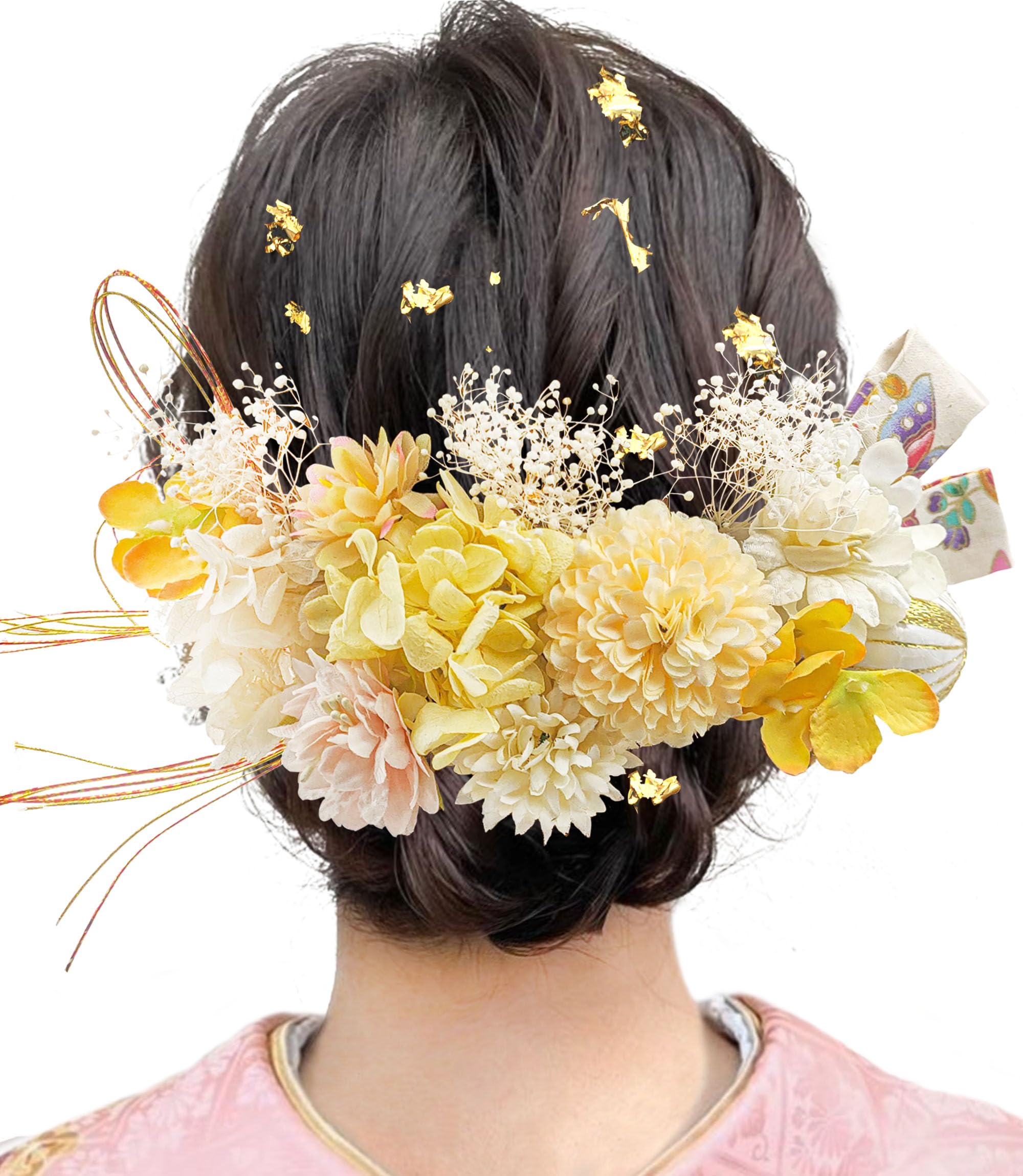 【送料無料】JZOON 髪飾り 【4色展開】 成人式 卒業式 結婚式 七五三 和装 振袖 浴衣に 袴 金箔 ドライフラワー プリザーブドフラワー高級造花 水引 ...