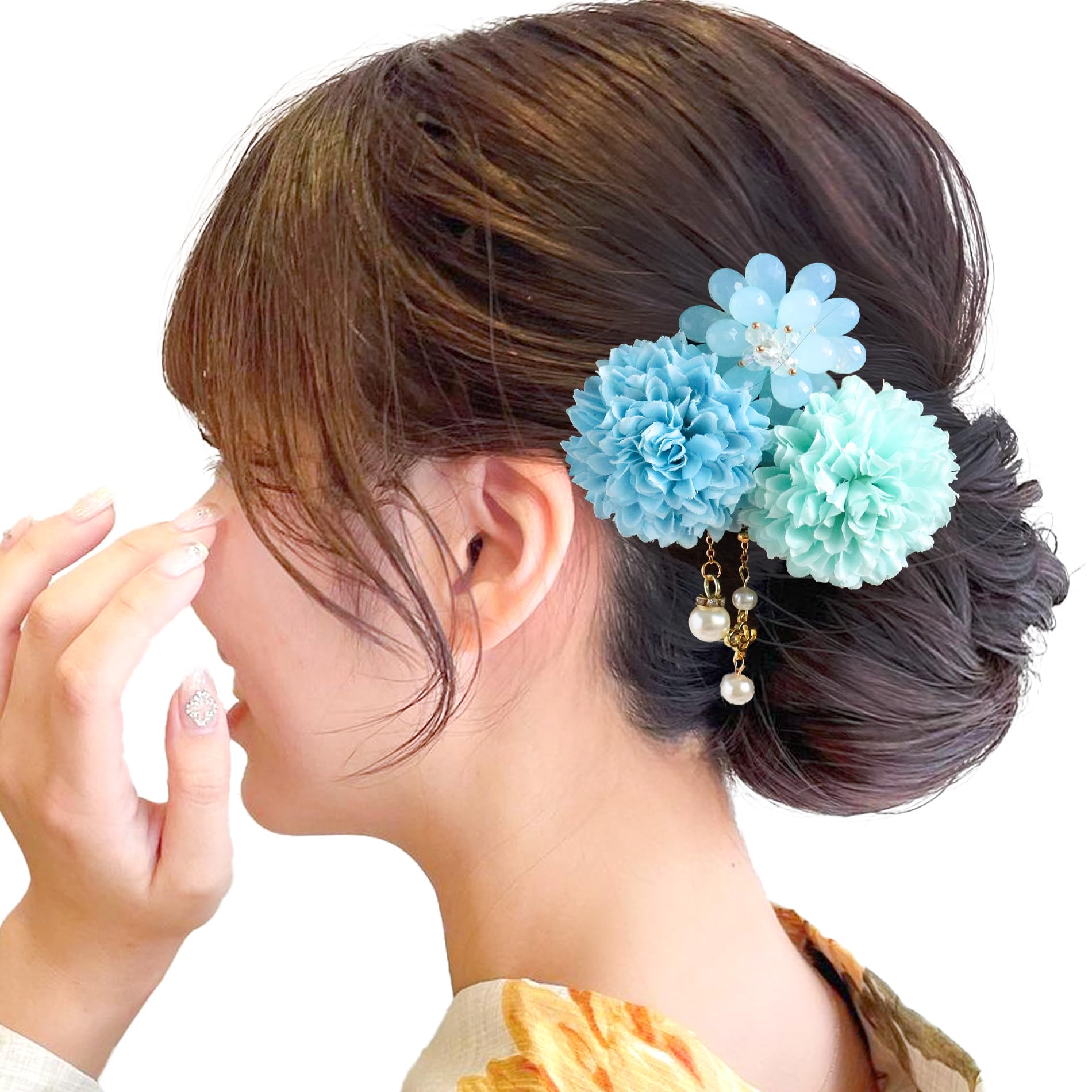 【送料無料】[JZOON] 髪飾り3点セット 花 浴衣 成人式 七五三 卒業式 花火大会 ピンポンマム パール ヘ..