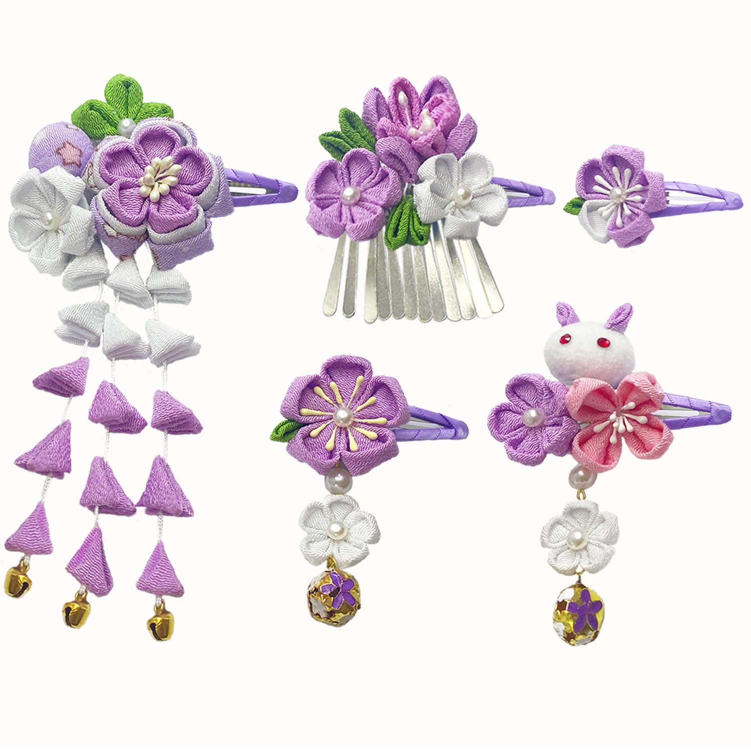 【送料無料】[JZOON]つまみ細工 髪飾り5点セット 7色展開 花 成人式 七五三 浴衣 袴 着物 飾り 振袖 和..