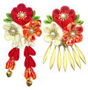 【送料無料】【JZOON】髪飾り ヘアアクセサリー つまみ細工 お花 鈴 金属タレ飾り パール クリップ仕様 七五三 卒園式 入学式 卒業式 成人式 結婚式 着物 浴衣 袴 振袖 洋服 和風 かわいい 伝統的 立体感 おしゃれ 赤 H2220