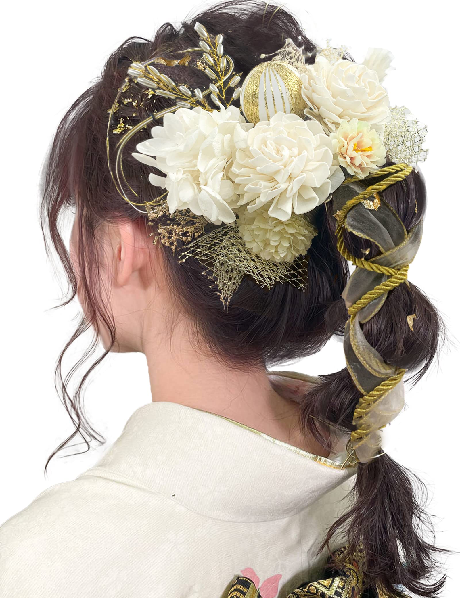 【送料無料】[JZOON] 髪飾り 成人式 髪飾り 10色 ドライフラワー 造花飾り 水引 紐 ヘアーアクセサリー..