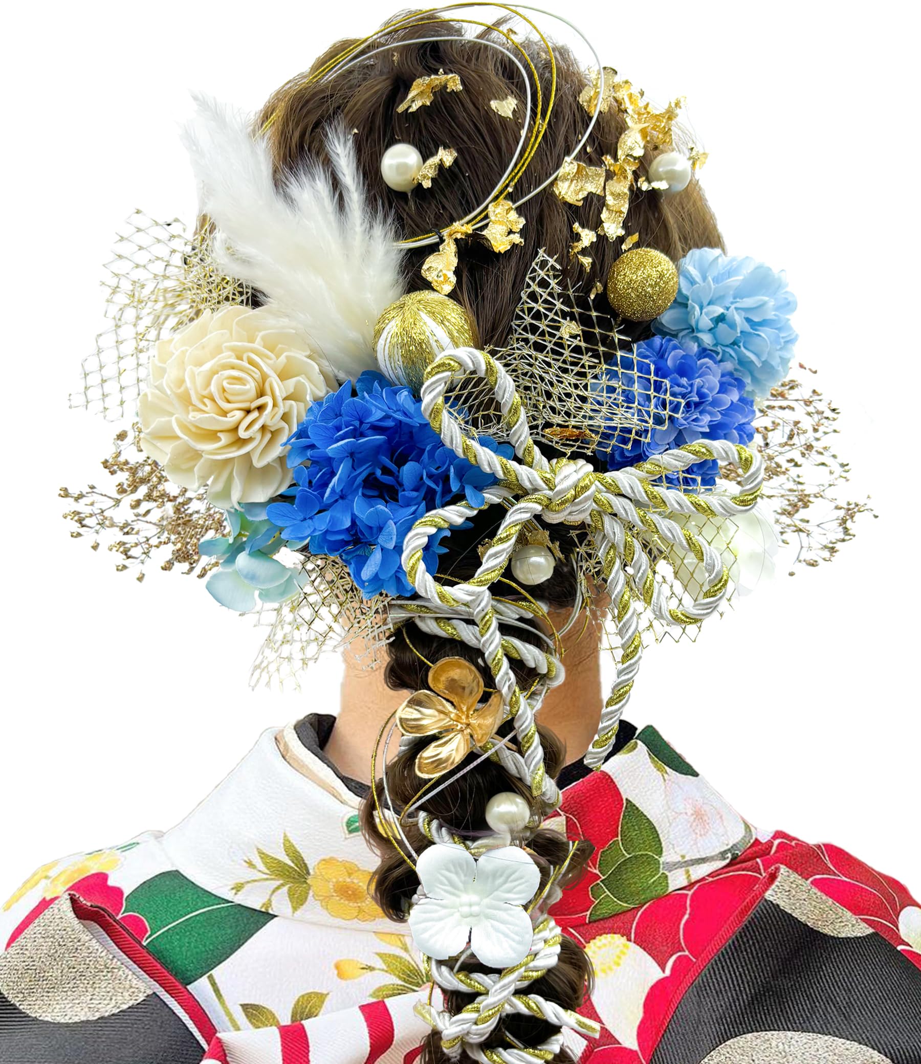 【送料無料】[JZOON] 髪飾り 10色 ドライフラワー 造花飾り 水引 紐 ヘアーアクセサリー 和玉 かすみ草..