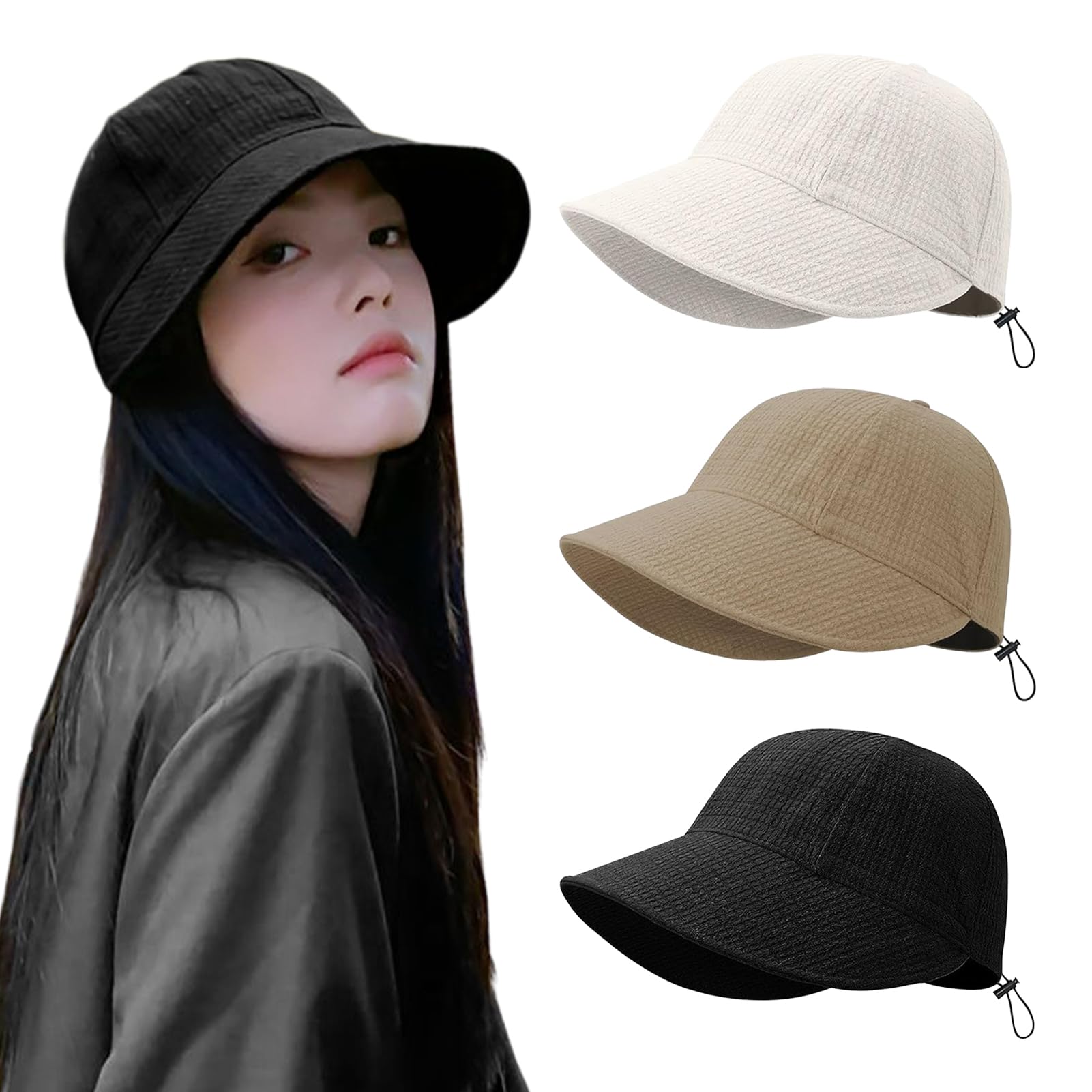 【送料無料】[Moerstar] 日除け帽子 レディース UVカット 帽子 ハット キャップ ハンチング帽 大きなツバ 通気性 軽量 折りたたみ 持ち運び便利 小顔効果 通勤 旅行 アウトドア サイズ調節 3色 (JP, アルファベット, Free Size, ブラック)