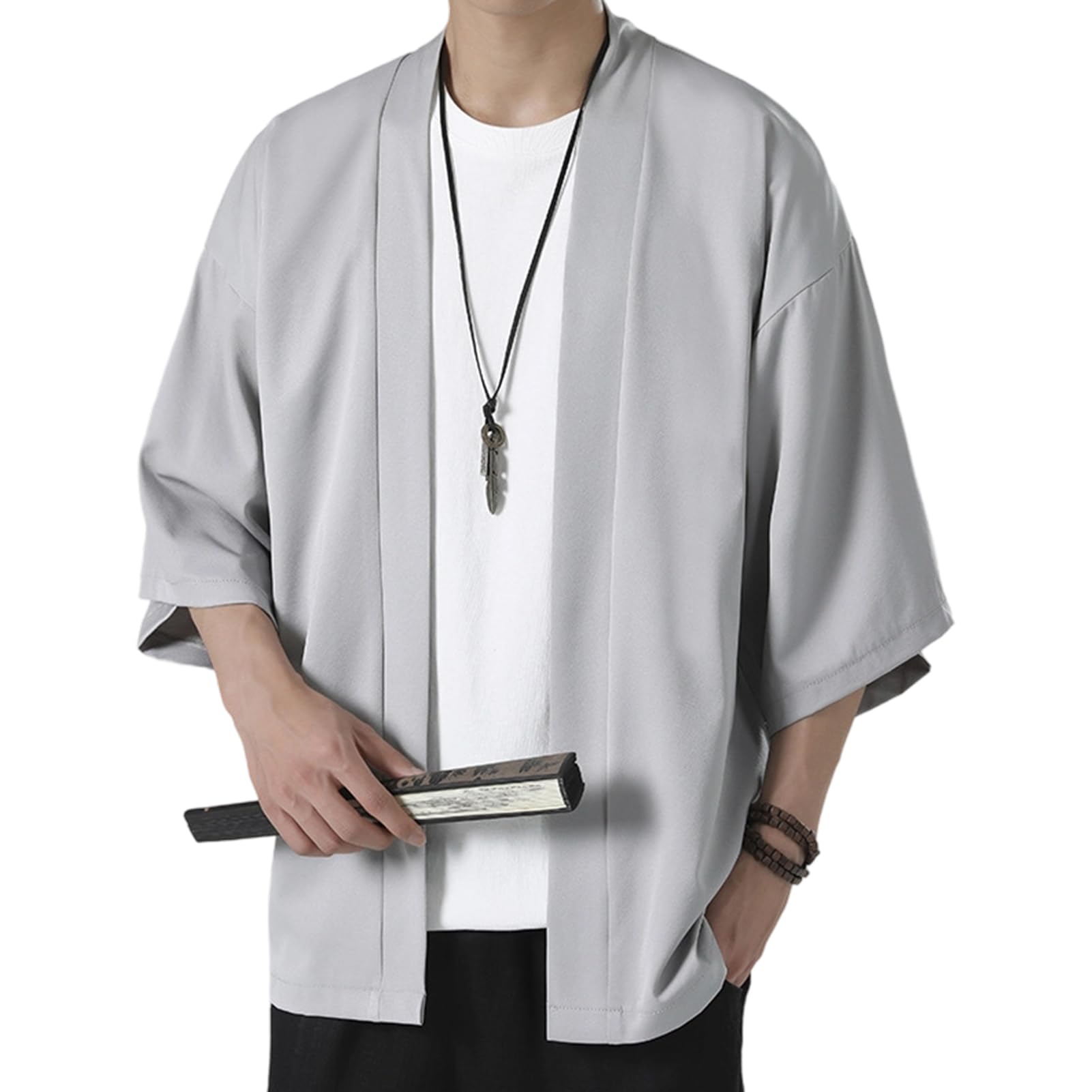 【送料無料】[Moerstar] 半袖パーカー メンズ uvカット パーカー 開襟シャツ 和式 tシャツ 夏 トップス 和風 和式 和柄 カーディガン コート 無地 ゆったり おしゃれ カジュアル 通気性 涼しい 薄手 かっこいい 人気 (JP, アルファベット, 3XL, グレー)