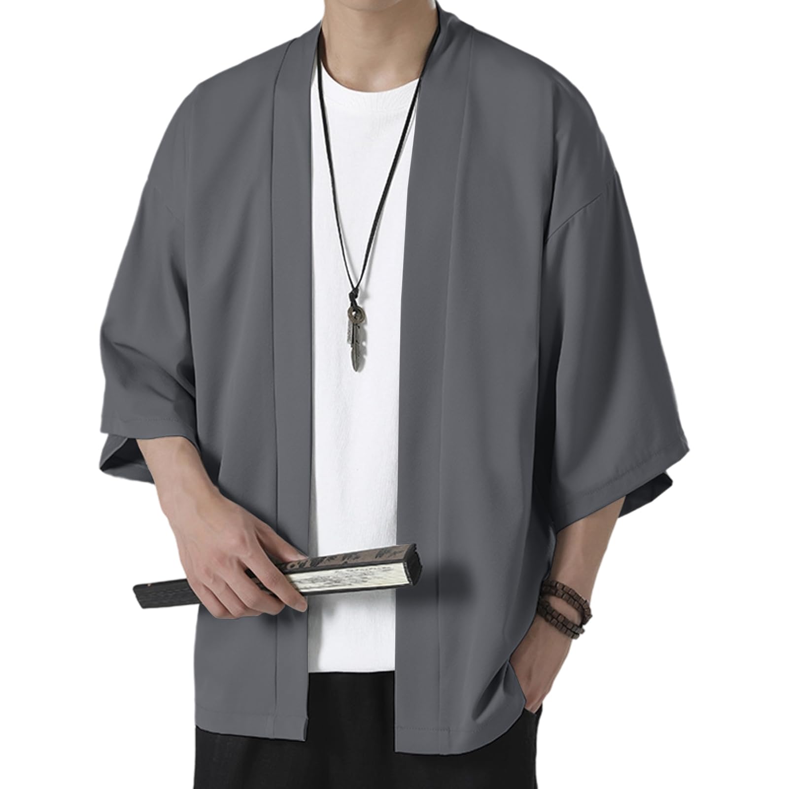 【送料無料】[Moerstar] 半袖パーカー メンズ uvカット パーカー 開襟シャツ 和式 tシャツ 夏 トップス 和風 和式 和柄 カーディガン コート 無地 ゆったり おしゃれ カジュアル 通気性 涼しい 薄手 かっこいい 人気 (JP, アルファベット, 2XL, ダークグレー)