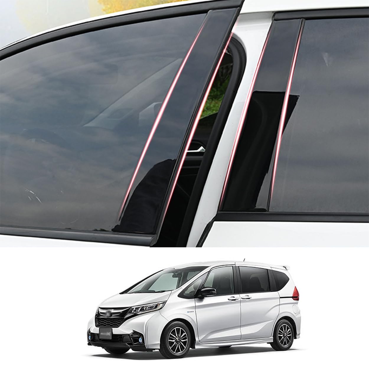 【送料無料】ZdeduoCar ホンダ 専用設計フリード GB5/GB6/GB7/GB8型 (2016.9〜現行)ピラーガーニッシュ Bピラー 純正サイドバイザー 保護カバー 6点セット (ピアノブラック)