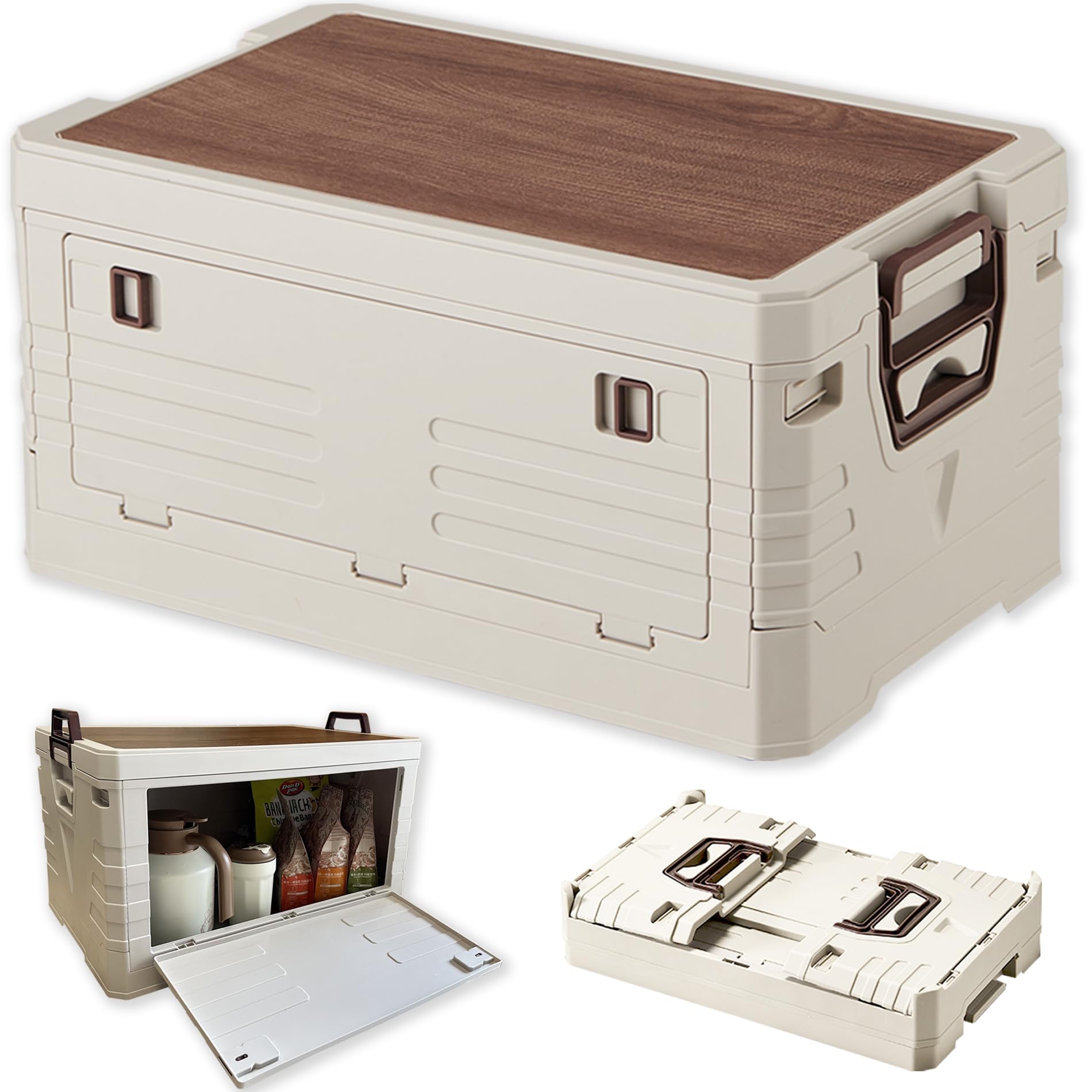 【送料無料】LongYi 収納ボックス 折り畳みコンテナ 木製の蓋付き 折りたたみ 収納ケース 取っ手付き コンテナ ボックス キャンプ 大容量 アウトドア 厚み 強い耐荷重 組み立て簡単 家庭用 寝室 屋外 車用 衣類 書類 収納 グレー 1個 M 幅47.5×奥行29.5×高さ23.5cm 32