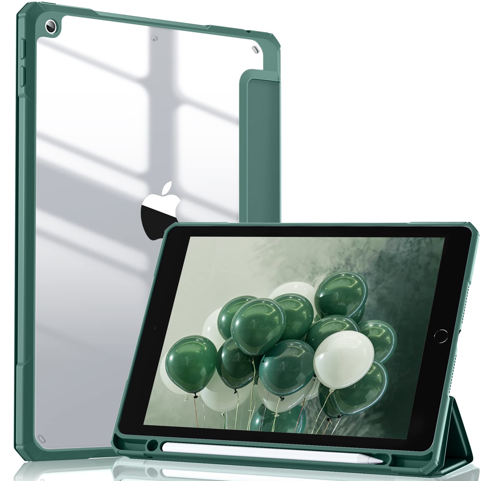 【送料無料】Maledan 対応iPad 9世代 ケース 2021 第8/第7世代 カバー 2020/2019対応 クリア 透明 アクリル ペンホルダー付き スタンドケース 軽量 薄型 裏全透明 三つ折りスマート オートスリープ機能 10.2インチ