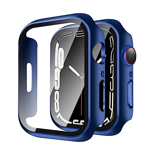 【送料無料】YUGYUG 対応 Apple Watch ケース Series 9/8/7 Apple Watch カバー PC素材 アップルウォッチ ケース ガラスフィルム 一体型 日本旭硝子材 二重構造 アップルウォッチ カバー 全面保護 強化ガラス キズ防止(45mm,ブルー)(2)