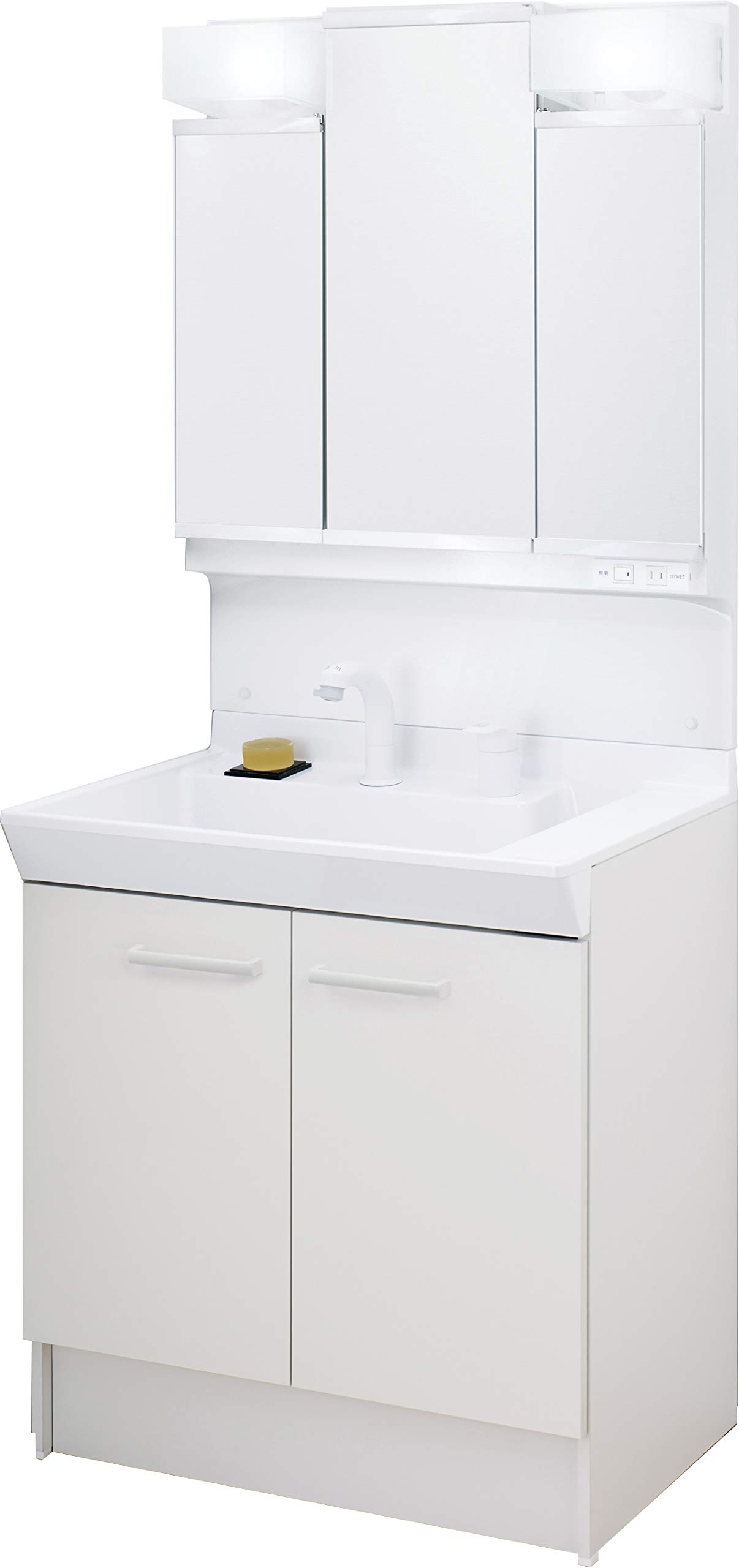 【送料無料】LIXIL(リクシル) INAX 洗面化粧台 セット V1シリーズ シングルレバー洗髪シャワー水栓 扉タイプ ホワイト 間口750mm V1N1-755SY/VP1H & 3面鏡全収納タイプ LED くもり止めコート MD7X3-753TYJU