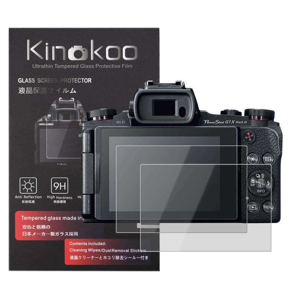 【送料無料】kinokoo 液晶保護フィルム CANON EOS M6/EOS M50/KISS M/EOS M100/G1X Mark3専用 硬度9H 高透過率 耐指紋 気泡無し 強化ガラス 厚さ0.25mm 2枚セット 標識クロス付き(EOS M6/EOS M50/KISS M/EOS M100/G1X Mark3専用)