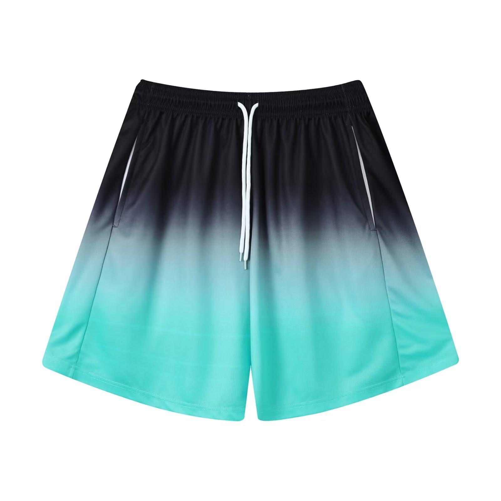 【送料無料】[ORBU] バスケットパンツ メンズ スポーツ メッシュ生地 ビッグサイズ 短パン ウェア ランニング トレーニング ショートパンツ ポケット付き ウエスト 調整可能 速乾 通気 ビーチパンツ 夏（グリーン（グラデーション）-2XL）