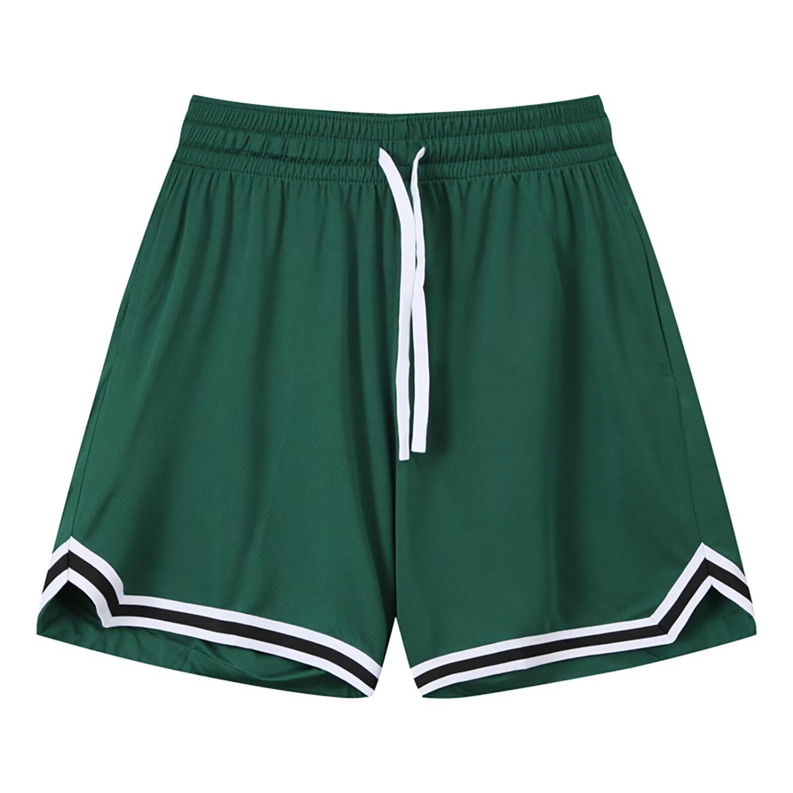 【送料無料】[ORBU] バスケットパンツ メンズ スポーツ 短パン 筋トレウェア ランニング トレーニング ビッグサイズ ショートパンツ ポケット付き ウエスト 調整可能 速乾 通気 夏（グリーン(ブラックエッジ)-M）