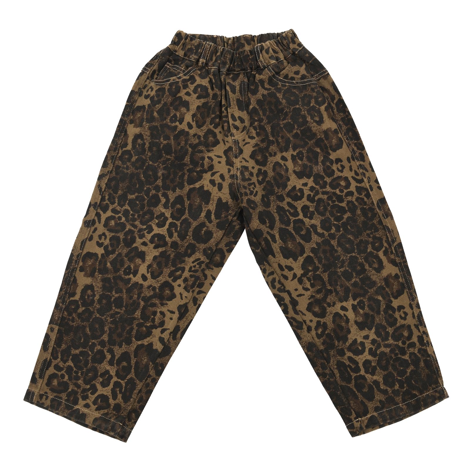 【送料無料】[OTAKUMARKET] キッズ ズボン 男の子 女の子 子供 服 カーゴパンツ ロングパンツ ボトムス 長ズボン 綿 股上深め ウエスト ゴム ダンス コットン カジュアル ユニセックス 春 秋 冬 子供服 普段着 保育園 ヒョウ柄 (JP, 身長, 130, ヒョウ柄)