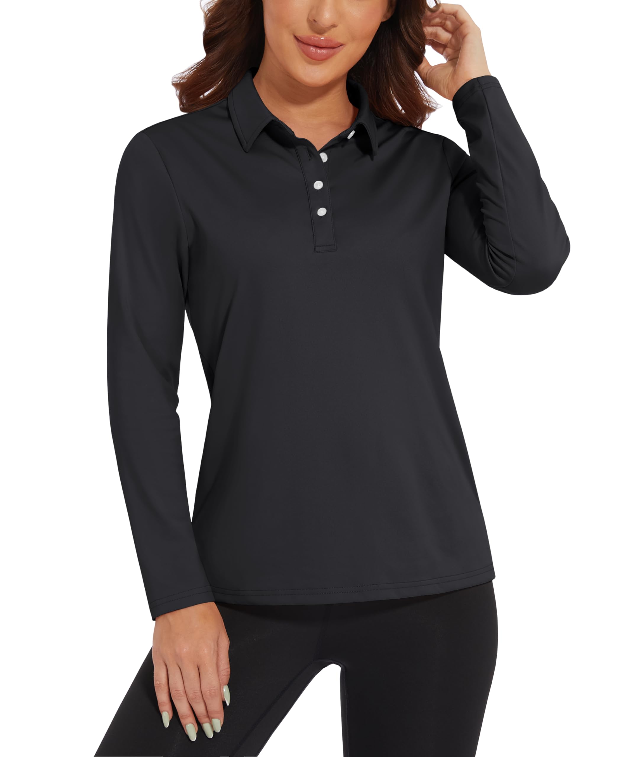 【送料無料】[KEFITEVD] 長袖 ポロシャツ レディース カットソー 襟付き 速乾 tシャツ トップス 仕事 オフィス スポーツシャツ 折り襟 テニスウェア 黒 ブラック 2XL
