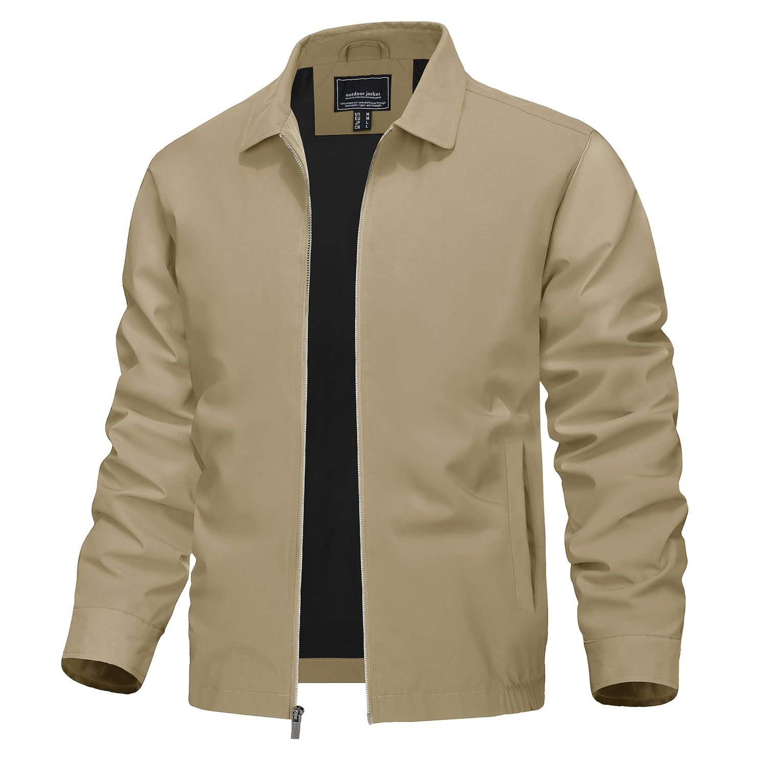 【送料無料】[KEFITEVD] ライトジャケット メンズ ウィンドブレイカー 防風 アウター 大きいサイズ バイク ジャケット ブルゾン 春用 ジャンパー 秋服 オフィスカジュアル カーゴジャケット カーキ L