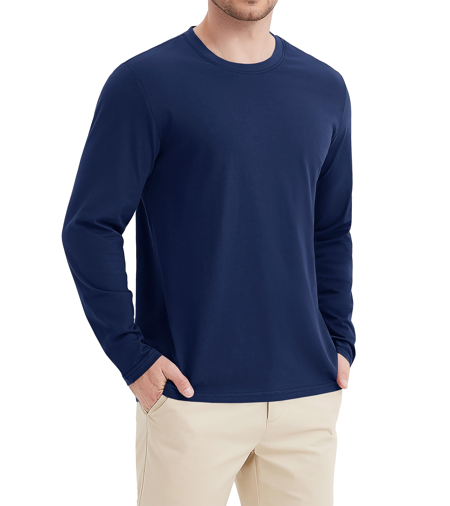 【送料無料】[KEFITEVD] ロングスリーブtシャツ メンズ 綿 インナー 無地 吸汗速乾 長袖tシャツ 大きいサイズ 上着 薄手 カジュアル ティー 作業着 春夏秋 ネイビー S