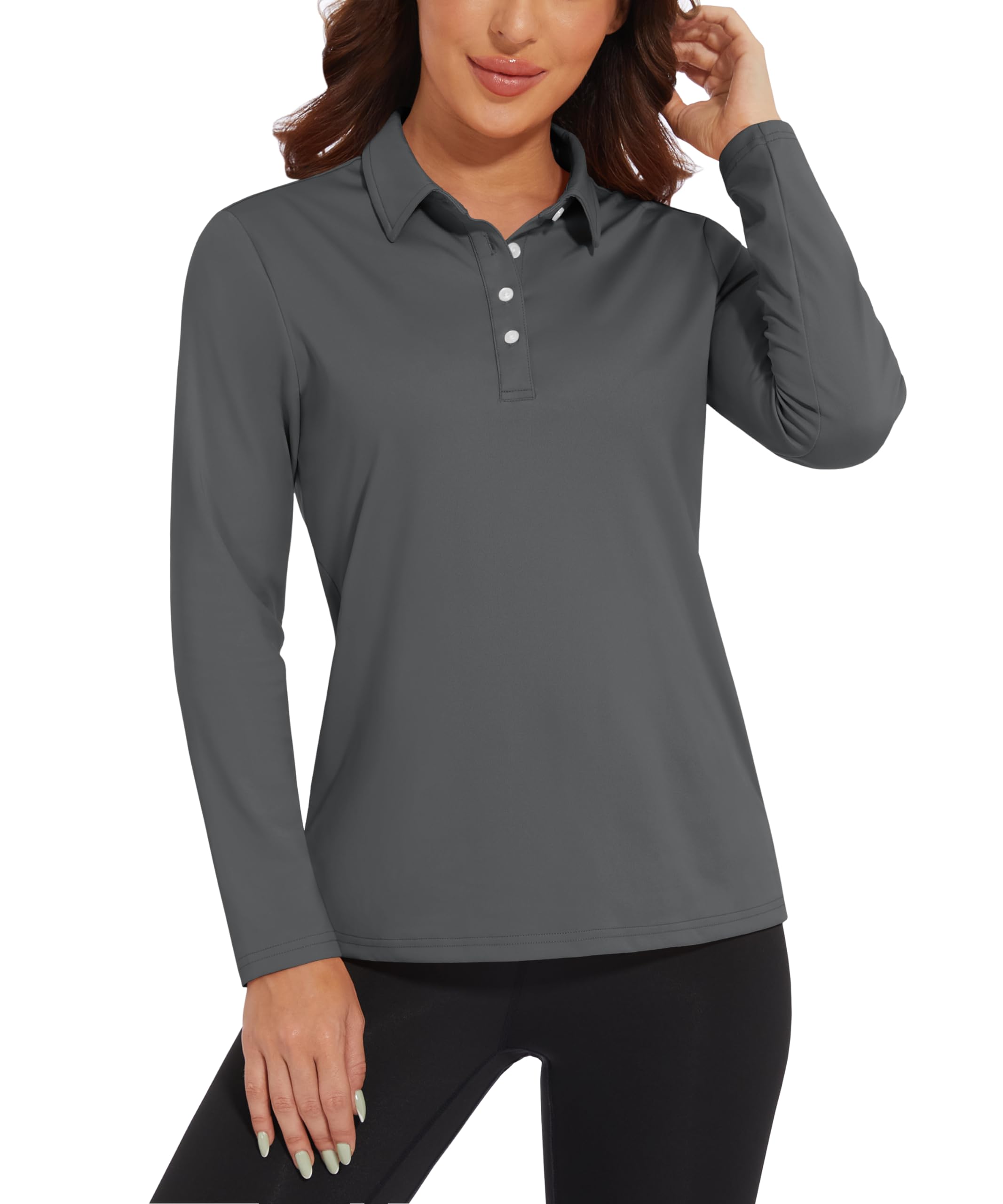 【送料無料】[KEFITEVD] ゴルフシャツ レディース 長袖 uvカット ゴルフウェア 速乾 トップス スポーツウェア ジム トレーニングtシャツ 灰 仕事着 作業着 ダークグレー L