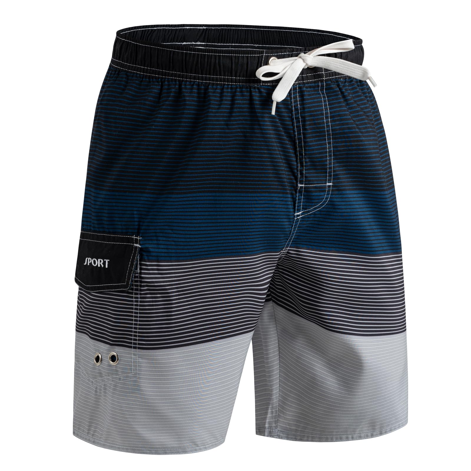 【送料無料】[KEFITEVD] 水着 メンズ サーフパンツ 速乾 スイムウェア 大きいサイズ 海パン 丈長め ポケット 5分丈パンツ プール 渓流釣り 半ズボン ランニング ブラック＋ネイビー XL