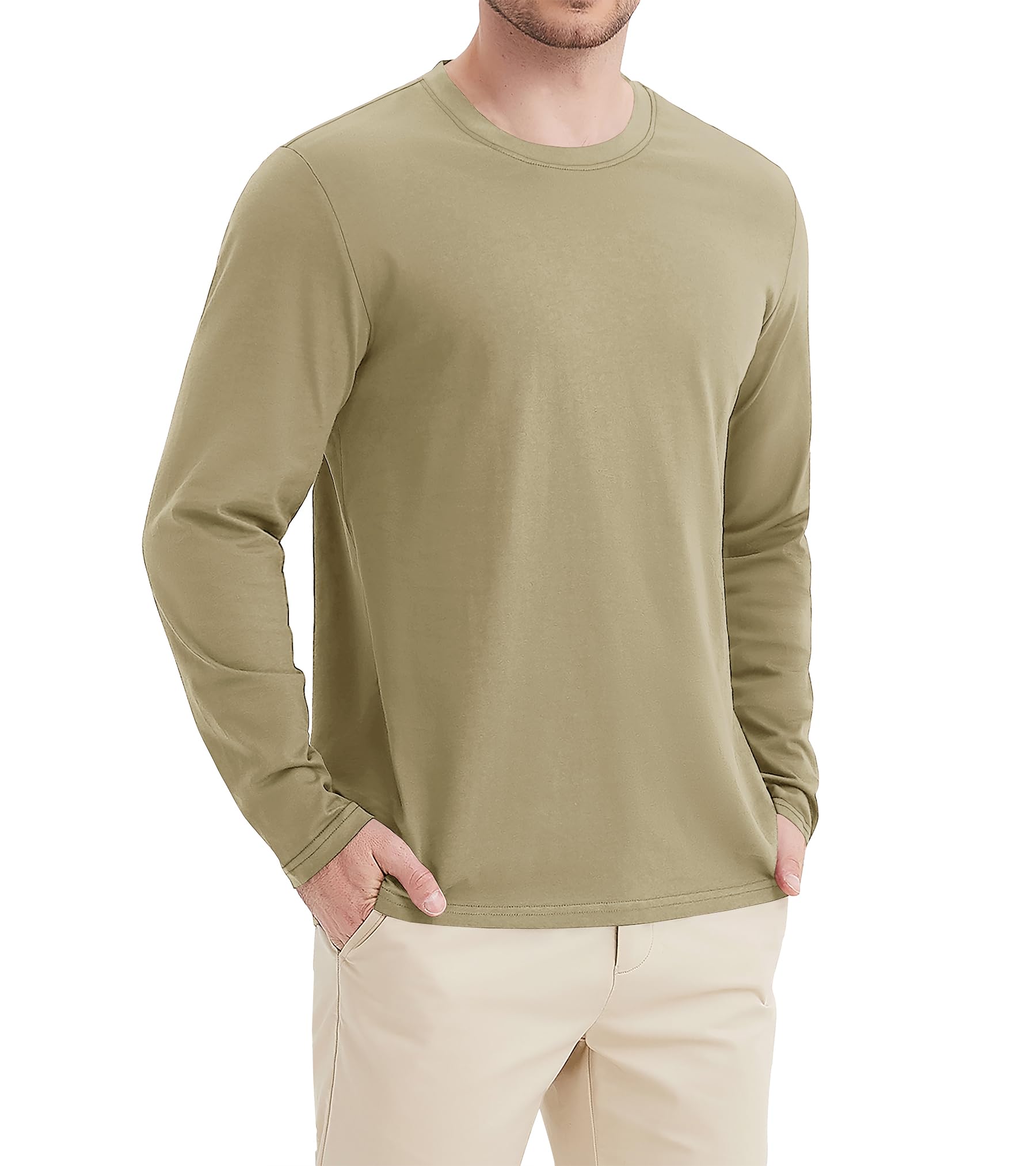 【送料無料】[KEFITEVD] ティーシャツ 長袖 メンズ 秋服 無地 速乾tシャツ 通気 大きいサイズ 長袖 ドライ インナー ロンティー 薄手 ランニング オールシーズン カーキ M