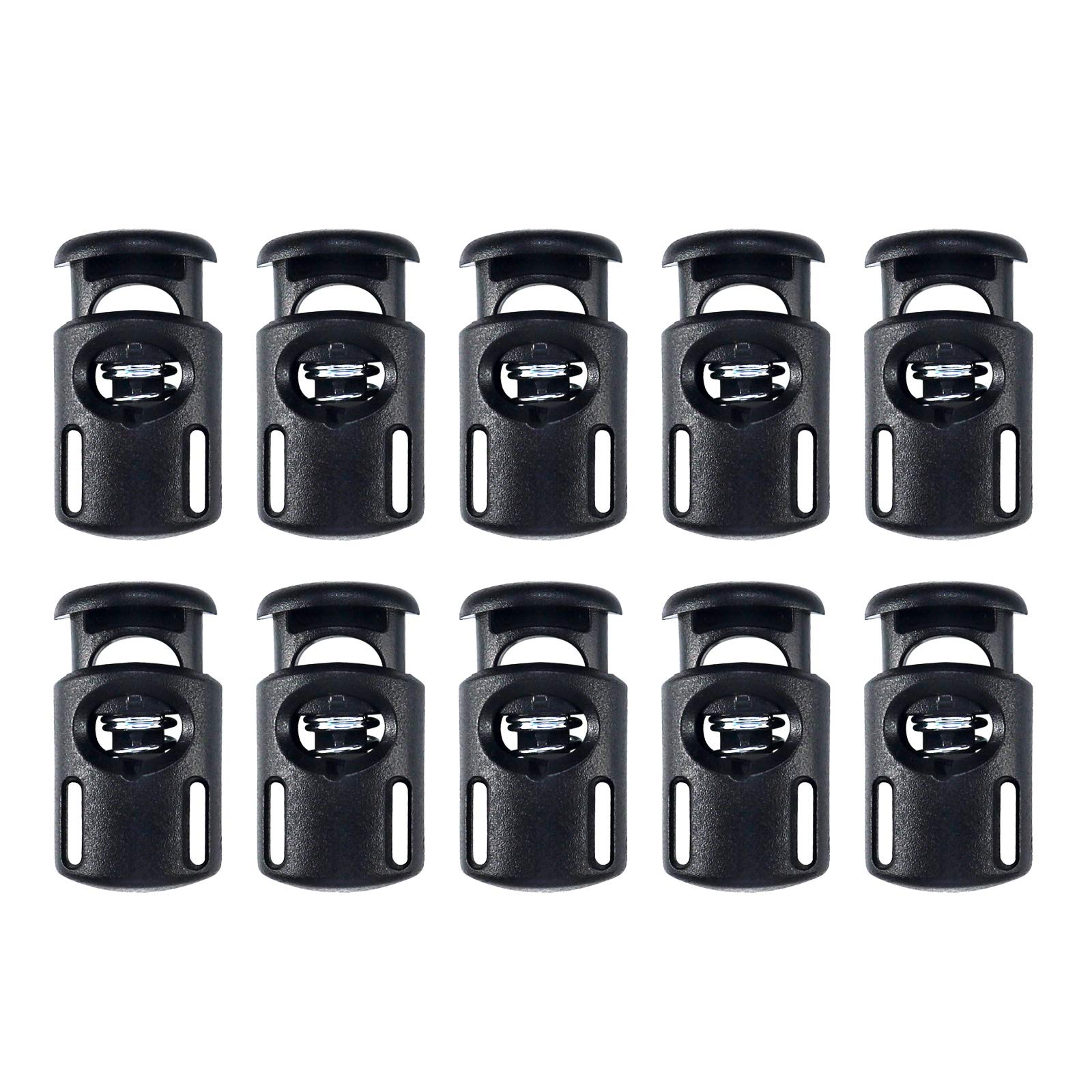 【送料無料】lingzaling スプリングコードストッパー 1つ穴 コードロック 樽型 穴径約8mm ブラック（10..