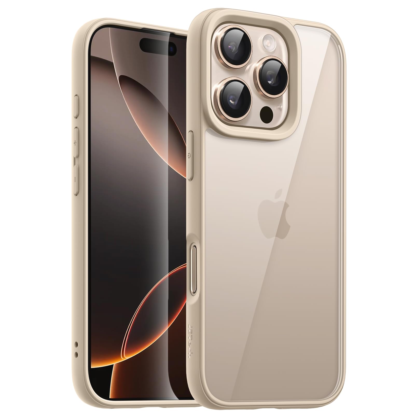 【送料無料】JETech iPhone 16 Pro 6.3インチ用 ケース 耐衝撃スマホバンパーカバー ソリッドカラー マットTPUフレーム 傷つけ防止 クリアバック (デザートチタニウム)