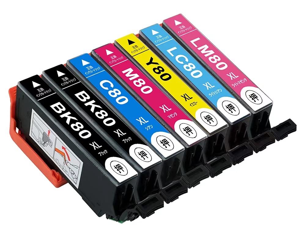 【送料無料】IC80L 互換インクカートリッジ 80L IC6CL80L 7本セット 全色増量 対応プリンター: EP-807AW / EP-808AW / 808AB/AR/EP-707A / EP-708A / EP-777A / EP-808AB/AR/EP-907F / EP-977A3 / EP-978A3 / EP-979a3 残量検知機能付き(2)