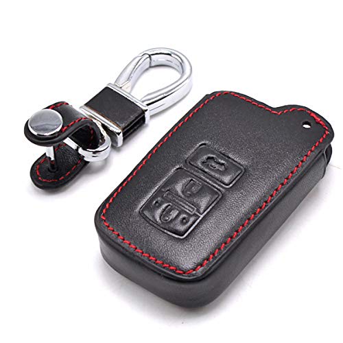 【送料無料】Wellvie 本革 トヨタ用 レザー キーケース 3つボタン 60ハリアー ランクル200 プリウスα など（ブラック×レッド）