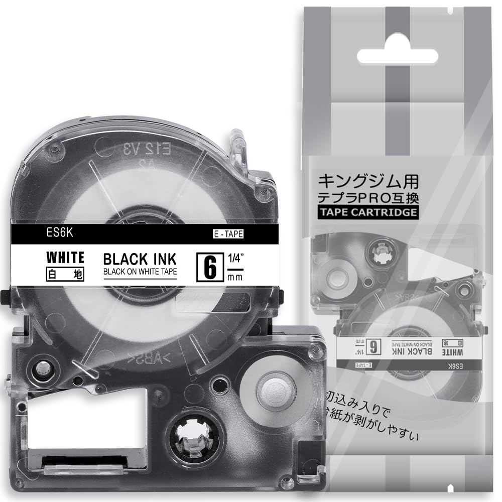 【送料無料】1個 6mm 白地黒文字 ES6K と互換性のある キングジム テプラ テープ カートリ ...