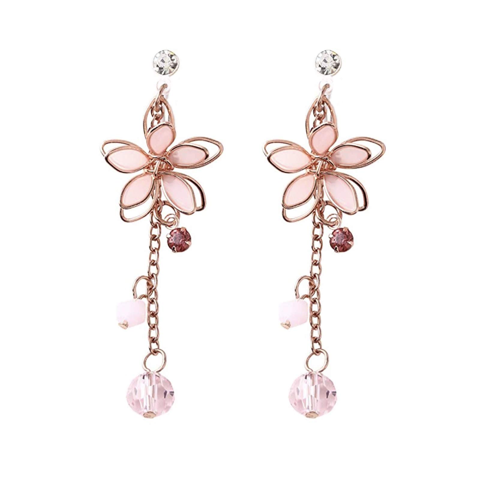 【送料無料】OKTOKYU 桜イヤリング ピアス 18k メッキ 花 桜 揺れる 和風 レディース (ピンク)