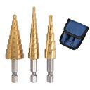 【送料無料】AQUALOACH ステップドリル 六角軸 3本セット (4-20mm 4-12mm 3-12mm) チタンコーティング 穴あけ工具 DIY