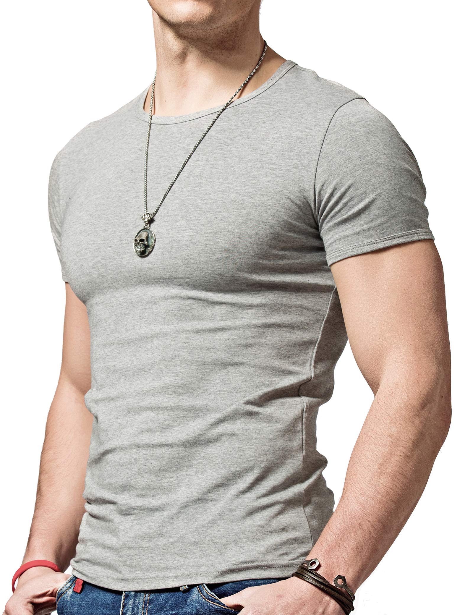 【送料無料】[XDIAN] Tシャツメンズ Tシャツ T-shirt 半袖T シャツ トップス Tシャツカットソー クルーネック スリム タイトフィットネス動きコットン半袖服 T shirt Grey-XXL
