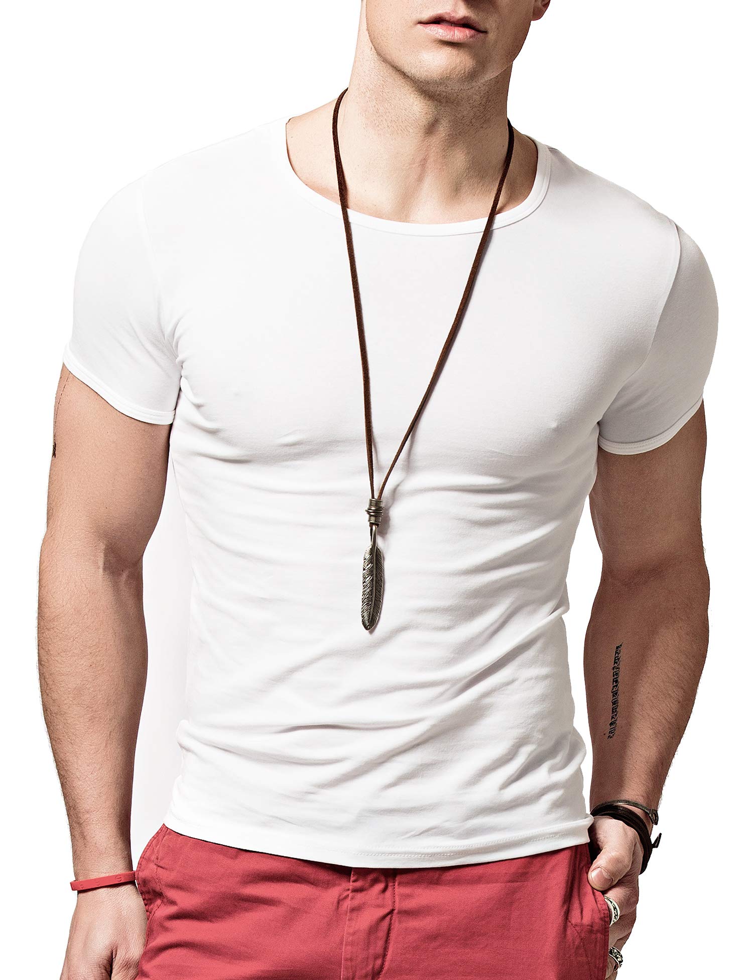 【送料無料】[XDIAN] Tシャツメンズ T-shirt Tシャツ 半袖T シャツ トップス Tシャツカットソー クルーネック スリム タイトフィットネス動きコットン半袖服 T shirt Men White-L