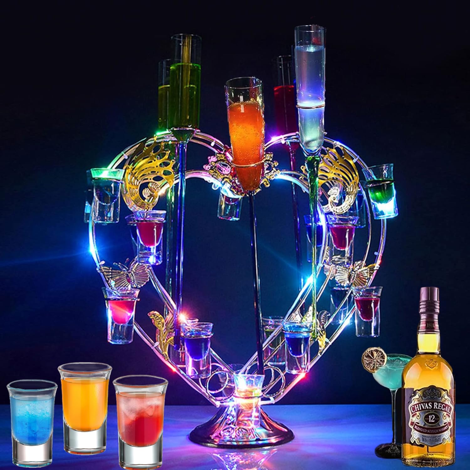 【送料無料】Batoneワインラック テキーラ観覧車 24カップ LEDカップの表示棚 LED酒グラス棚 シャンパ..